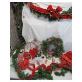 Lot of Christmas Decor: Wreath, Garland, Velvet Ribbon, Bows, French Horns