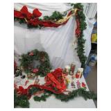 Lot of Christmas Decor: Wreath, Garland, Velvet Ribbon, Bows, French Horns