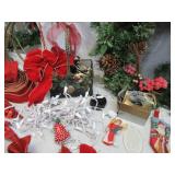 Lot of Christmas Decor: Wreath, Garland, Velvet Ribbon, Bows, French Horns
