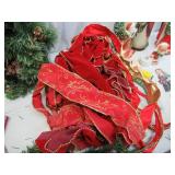 Lot of Christmas Decor: Wreath, Garland, Velvet Ribbon, Bows, French Horns
