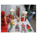 Lot of Christmas Decor: Wreath, Garland, Velvet Ribbon, Bows, French Horns