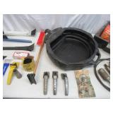 Lot of Automotive Oil Dispenser, Pans, Fan Belts, Ice Scrapers