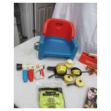 Lot of Vintage Toys: Fisher Price Chairs, Barbie Doll, Halloween Makeup, Wigs, Child