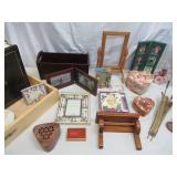 Lot of Vintage Home Decor: Stool, Shelf, Picture Frames, Photo Album, Decorative Boxes and more