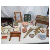 Lot of Vintage Home Decor: Stool, Shelf, Picture Frames, Photo Album, Decorative Boxes and more