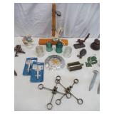 Lot of Vintage Tools: Railroad Spikes, Glass Insulators, Door stops, Horse shoe, and more