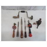 Lot of manual hand Tools: Hand Drills, Brace Drills, Egg Beaters, 1 Stanley Bit Brace