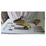 Lot of Vintage Hand Saws, Miter box, Coping Saws & various blades.