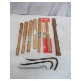 Lot of 7 Vintage Nail Hammer Handles & 3 Crowbars Pry Bars