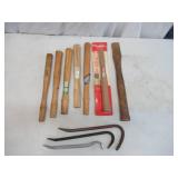 Lot of 7 Vintage Nail Hammer Handles & 3 Crowbars Pry Bars