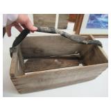 Lot of Various Farmed Art, Window Pane Mirror, 2 vintage wood boxes, 24" square Vintage Side Table