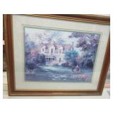 Lot of Various Farmed Art, Window Pane Mirror, 2 vintage wood boxes, 24" square Vintage Side Table