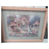 Lot of Various Farmed Art, Window Pane Mirror, 2 vintage wood boxes, 24" square Vintage Side Table