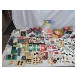 Lot of Sewing Notions: Buttons, Beads, Sewing Scissors, Seam Rippers, Spools of Thread & more.