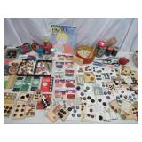 Lot of Sewing Notions: Buttons, Beads, Sewing Scissors, Seam Rippers, Spools of Thread & more.