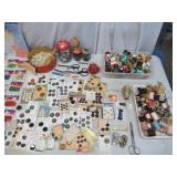 Lot of Sewing Notions: Buttons, Beads, Sewing Scissors, Seam Rippers, Spools of Thread & more.