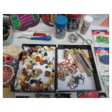 Lot of Sewing Notions: Buttons, Beads, Sewing Scissors, Seam Rippers, Spools of Thread & more.