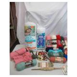 Lot of Sewing & Quilting Notions: Batting, Knitting Needles & Yarn, Electric scissors, Pantograph, Steam roller and more