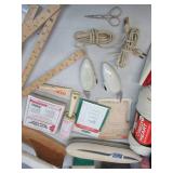 Lot of Sewing & Quilting Notions: Batting, Knitting Needles & Yarn, Electric scissors, Pantograph, Steam roller and more