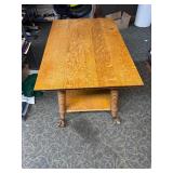 Oak Table W/ Cast Iron Clawfoot & Glass Ball Casters