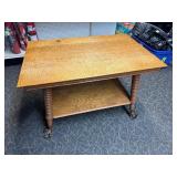 Oak Table W/ Cast Iron Clawfoot & Glass Ball Casters