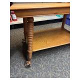 Oak Table W/ Cast Iron Clawfoot & Glass Ball Casters
