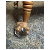 Oak Table W/ Cast Iron Clawfoot & Glass Ball Casters