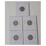 5-Vintage United States Mercury Dimes (1920S,1928,1928,1929,1935) - 90% Silver - Lot 2