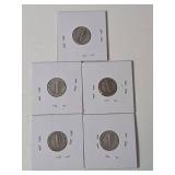 5-Vintage United States Mercury Dimes (1920,1929,1935,1936,1936) - 90% Silver - Lot 3