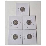 5-Vintage United States Mercury Dimes (1939,1941,1942,1943,1944) - 90% Silver - Lot 6