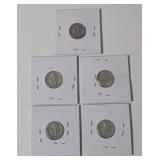 5-Vintage United States Mercury Dimes (1939D,1940,1941S,1942,1943) - 90% Silver - Lot 8
