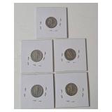 5-Vintage United States Mercury Dimes (1941,1942,1943,1944,1945) - 90% Silver - Lot 9