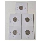 5-Vintage United States Mercury Dimes (1941D,1942D,1943S,1944,1945) - 90% Silver - Lot 10