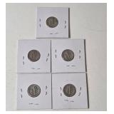 5-Vintage United States Mercury Dimes (1941S,1942S,1943S,1944,1945S) - 90% Silver - Lot 12
