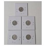 5-Vintage United States Mercury Dimes (1937,1941S,1941S,1941S,1945S) - 90% Silver - Lot 13