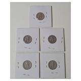5-Vintage United States Mercury Dimes (1941,1941D,1941S,1942S,1943) - 90% Silver - Lot 15