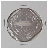 10 Pounds collectible token from the Cunard Line, specifically featuring the Queen Elizabeth 2 ocean liner. ( .999 Silver, 25 grams) - Lot 18