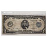 1914 US $5 Bill - Legal Tender (Horse Blanket) - Blue Note - Very Collectible - Large Note - Rare - Lot 23