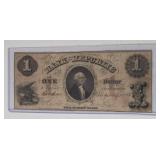 Rhode Island Bank Hoard $1 note,  rare piece of American "Broken bank" currency issued by the Bank of the Republic in Providence between 1854-1856. Signatures: These notes are considered a historical 