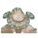 N1 - Fenton Diamond Lace Epergne - Pink Opalescent Glass with Teal Crest, 1948
