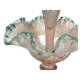 N1 - Fenton Diamond Lace Epergne - Pink Opalescent Glass with Teal Crest, 1948