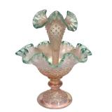 N1 - Fenton Diamond Lace Epergne - Pink Opalescent Glass with Teal Crest, 1948