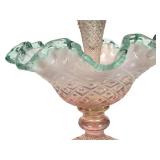 N1 - Fenton Diamond Lace Epergne - Pink Opalescent Glass with Teal Crest, 1948