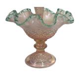 N1 - Fenton Diamond Lace Epergne - Pink Opalescent Glass with Teal Crest, 1948