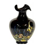 E1 - Fenton Paradise Under the Sea Vase Ebony Black - Hand-Painted by CC Hardman
