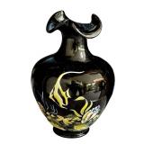 E1 - Fenton Paradise Under the Sea Vase Ebony Black - Hand-Painted by CC Hardman