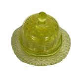 M2 - Vintage Mosser Uranium Glass Butter Dish - Queens Pattern
