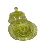 M2 - Vintage Mosser Uranium Glass Butter Dish - Queens Pattern