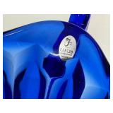 E1 - Fenton Vintage Deep Cobalt Blue Glass Pitcher - Hand Painted, Artist Signed