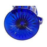 E1 - Fenton Vintage Deep Cobalt Blue Glass Pitcher - Hand Painted, Artist Signed